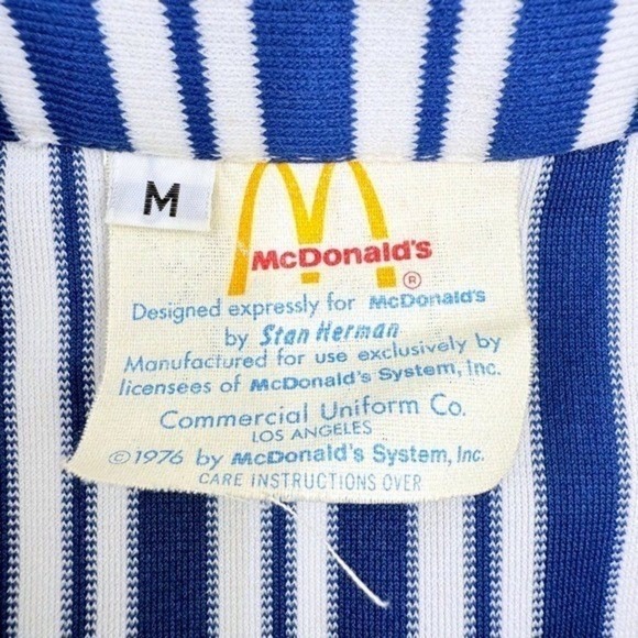 Vintage 1976 McDonald's Employee Uniform Shirt Stan Herman Blue Stripe Size M - Picture 5 of 11
